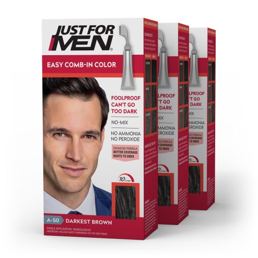 Just For Men Easy Comb-in Gray Hair Color with Applicator, Darkest Brown, A-50 (3 Pack)