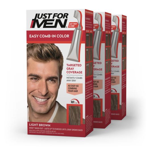 Just For Men Easy Comb-in Gray Hair Color with Applicator, Light Brown, A-25 (3 Pack)