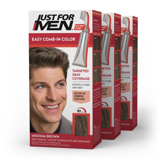 Just For Men Easy Comb-in Gray Hair Coloring, A-35 Medium Brown (3 Pack)