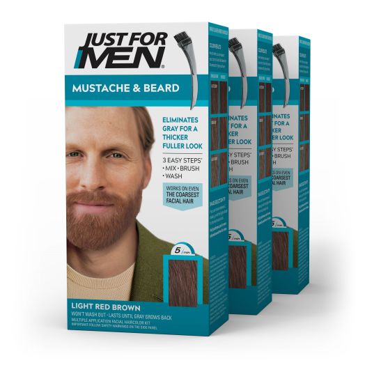 Just For Men Mustache and Beard Coloring for Gray Hair, M-27 Light Red, Brown, 3 Pack