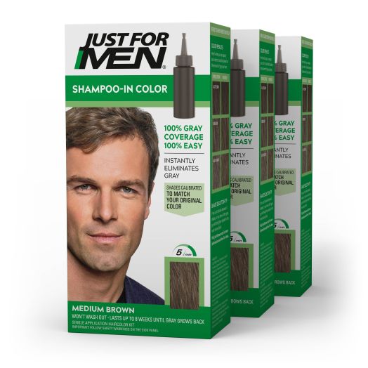 Just For Men Shampoo-in Gray Hair Color, H-35 Medium Brown (3 Pack)