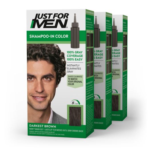 Just For Men Shampoo-in Gray Hair Color, H-50 Darkest Brown (3 Pack)