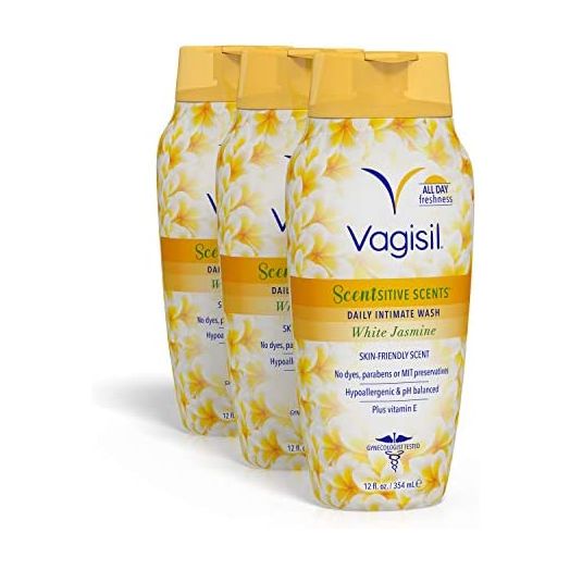 Vagisil Scentsitive Scents Daily Intimate Feminine Wash for Women - White Jasmine, Gynecologist Tested, Fresh and Gentle on Skin, 12 Ounce, Pack of 3