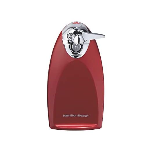 Hamilton Beach Electric Automatic Can Opener with Auto Shutoff, Knife Sharpener, Cord Storage, and SureCut Patented Technology, Extra-Tall, Red