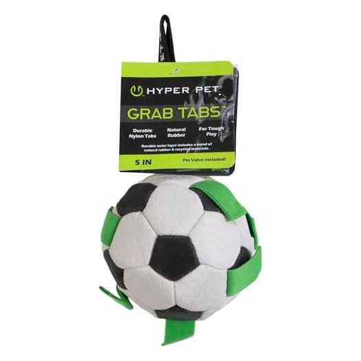 Hyper Pet The Original Grab Tabs Dog Soccer Ball with Straps (5")-Indoor or Outdoor,Interactive Durable Fetch Dog Ball with Tug Toy for All Dog Breeds