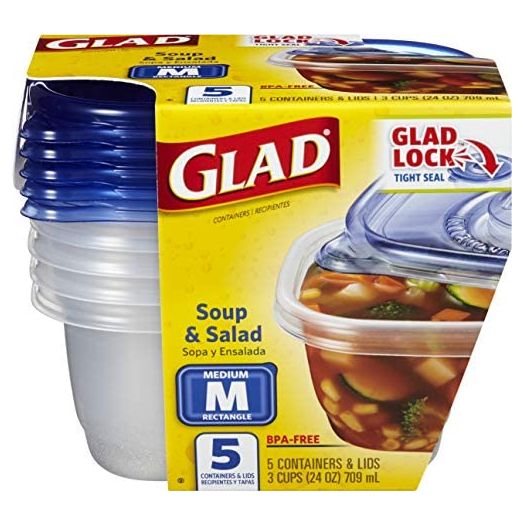 GladWare Soup & Salad Food Storage Containers for Everyday Use | Medium Rectangle Containers for Food Storage | Containers Hold up to 24 Ounces of Food, 5 Count Set