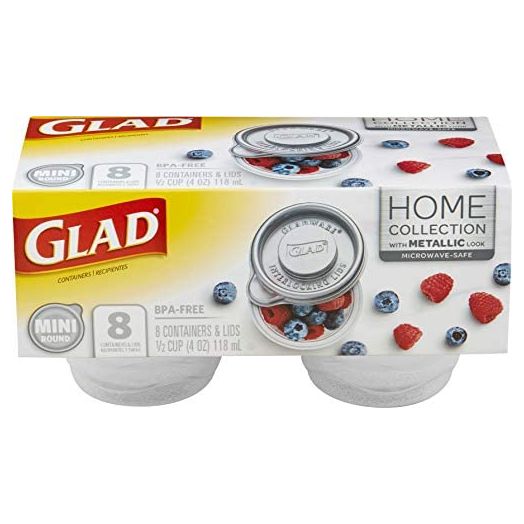 GladWare Home Mini Round Food Storage Containers, Small Food Containers Hold 4 Ounces of Food, 8 Count Set | With Glad Lock Tight Seal, BPA Free Containers and Lids
