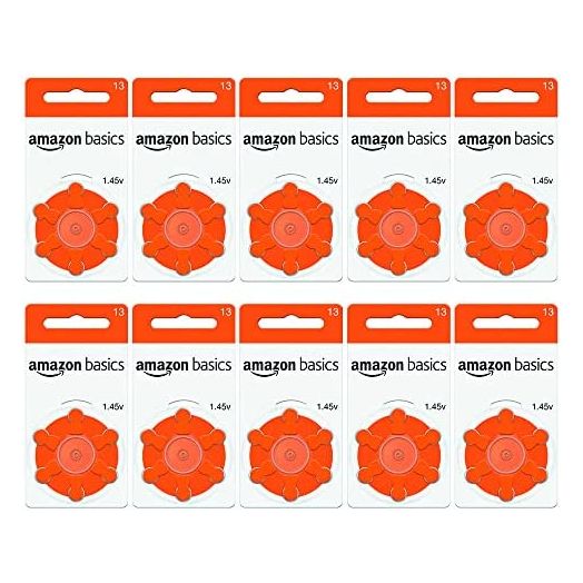 Amazon Basics 1.45 Volt Hearing Aid Batteries - Size 13, 6 Count (Pack of 10)