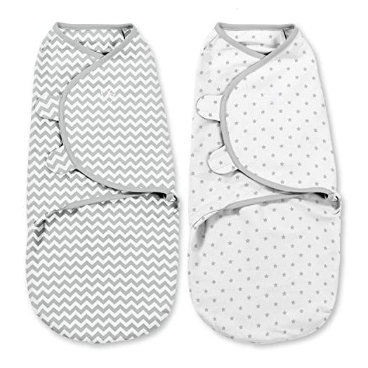 SwaddleMe Original Swaddle – Size Small/Medium, 0-3 Months, 2-Pack (Grey Chevron & Stars) Easy to Use Newborn Swaddle Wrap Keeps Baby Cozy and Secure and Helps Prevent Startle Reflex