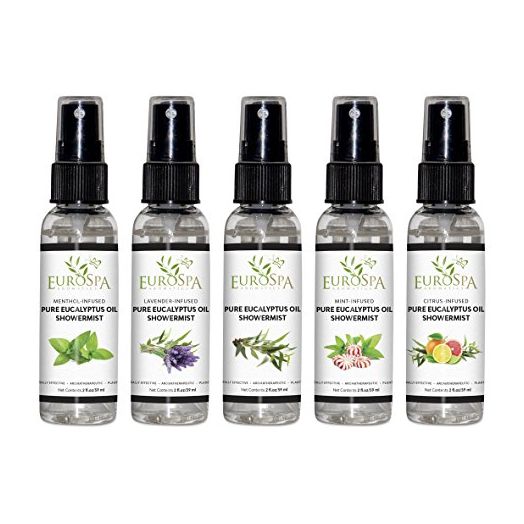 EuroSpa Aromatics Pure Eucalyptus Oil ShowerMist and Steam Room Spray, Variety, 2 oz Each (5 Pack)