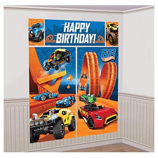 amscan Hot Wheels Racer Wall Setter Decorating Kit, 59'' x 65'', 1 Kit
