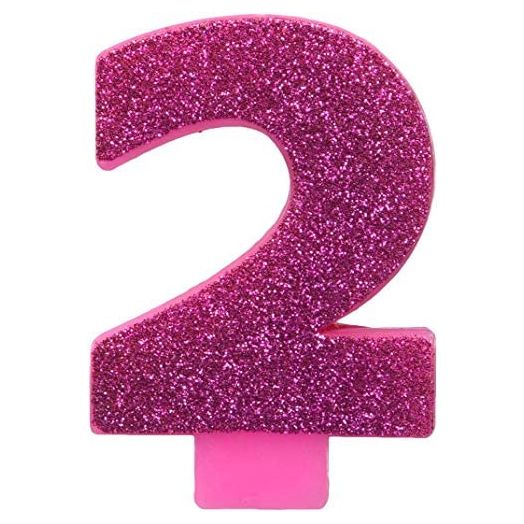 amscan #2 Glitter Birthday Candle, Pink, Party Supply