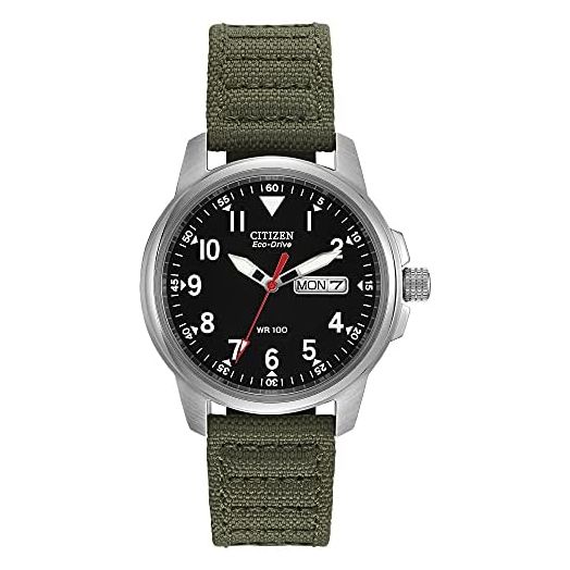 Citizen Eco-Drive Garrison Mens Watch, Stainless Steel with Nylon strap, Green (Model: BM8180-03E)