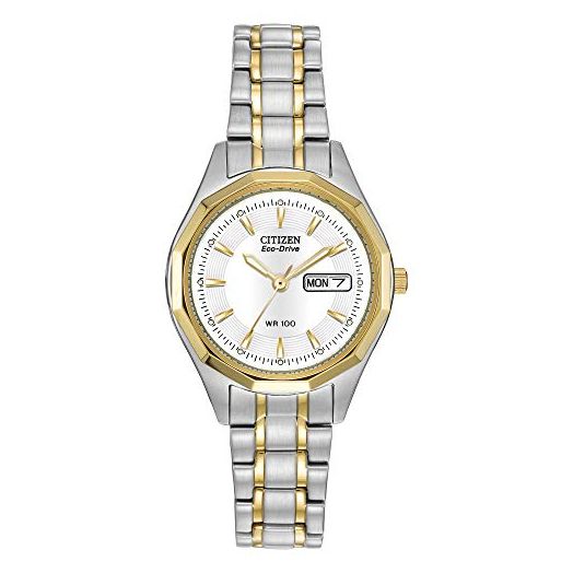 Citizen Women's Eco-Drive Dress Classic Watch in Two-tone Stainless Steel, White Dial (Model: EW3144-51A)