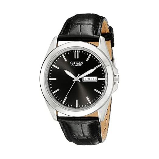Citizen Quartz Mens Watch, Stainless Steel with Leather strap, Casual, Black (Model: BF0580-06E)