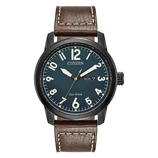 Citizen Eco-Drive Garrison Quartz Mens Watch, Stainless Steel with Leather strap, Field watch, Brown (Model: BM8478-01L)