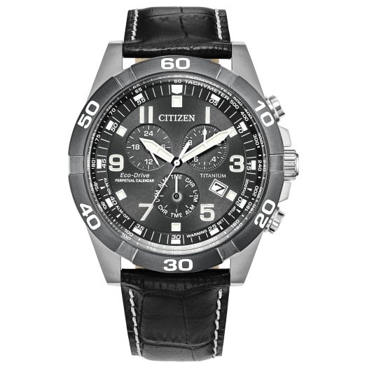 Citizen Men's Eco-Drive Sport Casual Brycen Chronograph Watch, Super Titanium™, Perpetual Calendar, Tachymeter 12/24 Hour Time, Alarm, Date