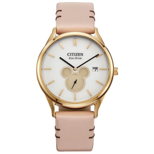 Citizen Eco-Drive Disney Unisex Watch, Stainless Steel with Leather Strap, Mickey Mouse