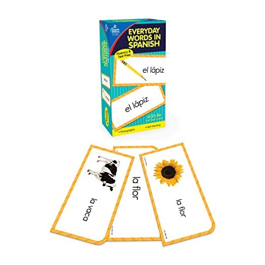 Carson Dellosa 104 Spanish Flash Cards for Kids, Spanish Vocabulary Flash Cards for Beginners, Picture Flash Cards for Toddlers, Learning Spanish Game for Beginners