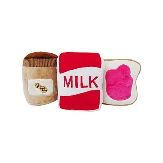 TONBO Snack Time Combo - Crinkle Plush Cute Dog Toys, Peanut Butter, Jelly Toast, Milk (Snack Time Combo)