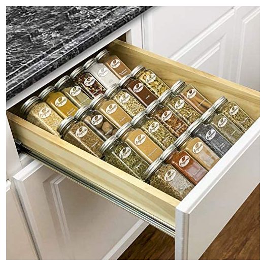 LYNK PROFESSIONAL® Spice Rack Tray - Heavy Gauge Steel 4 Tier Drawer Organizer for Kitchen Cabinets, Silver Metallic, Medium