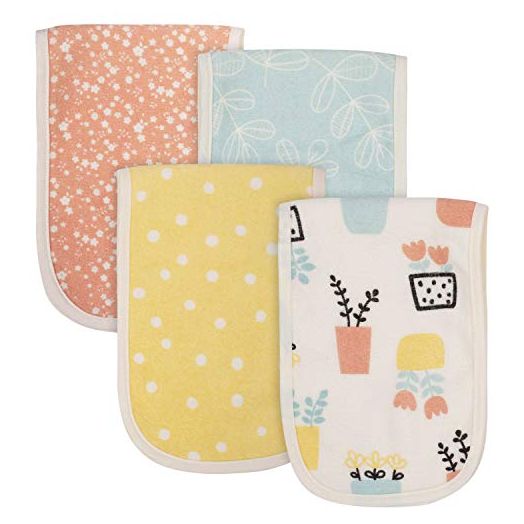 Grow by Gerber Baby Girls 4-Pack Terry Burp Cloths, Orange/Yellow/Green/Ivory, One Size