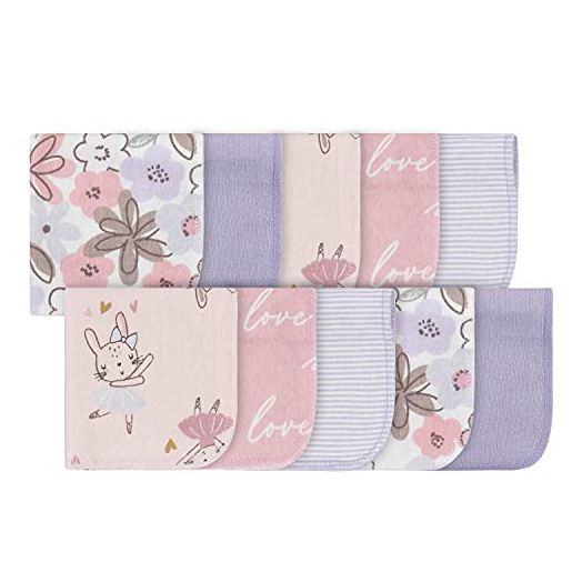 Gerber Baby 10-Pack Terry Washcloths, Bunny Pink, One Size