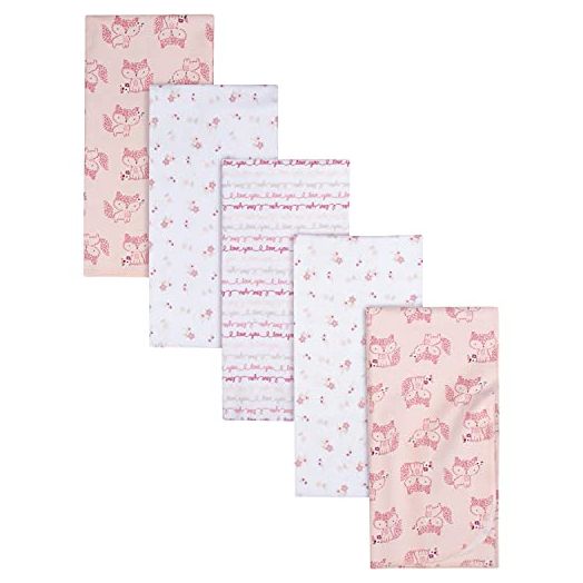 Gerber Boys and Girls Newborn Infant Baby Toddler Nursery 100% Cotton Flannel Receiving Swaddle Blanket, Foxes White, Pack of 5