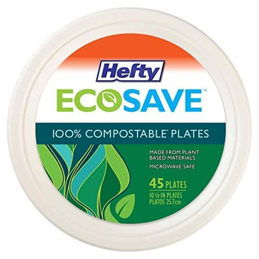 Hefty ECOSAVE 100% Compostable Paper Plates, 10-1/8 Inch, 45 Count