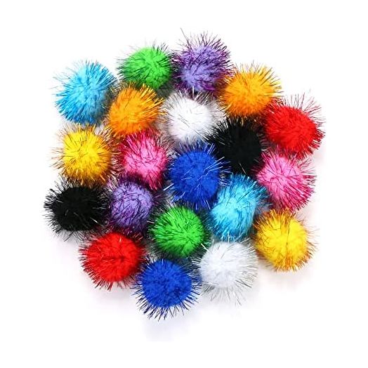 1.8'' Assorted Color Sparkle Balls, Tinsel Pom Poms Puff Balls Glitter for Cat Kittens Toys DIY Christmas, 20 Pcs