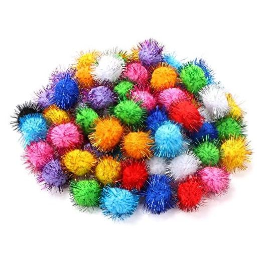 1.8'' Assorted Color Sparkle Balls, Tinsel Pom Poms Puff Balls Glitter for Cat Kittens Toys DIY Christmas, 100 Pcs