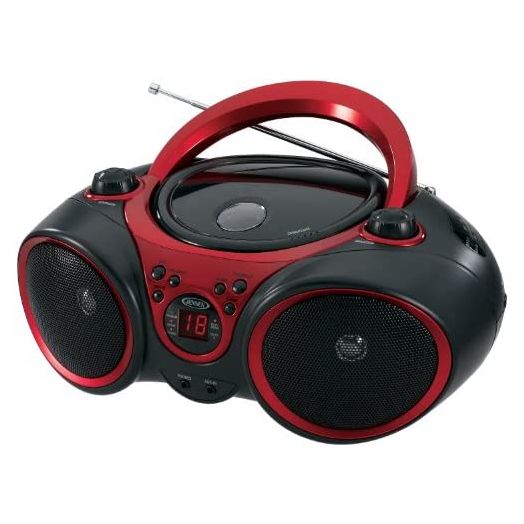 JENSEN CD-490 Portable Stereo CD Player with AM/FM Radio and Aux Line-In, Red and Black