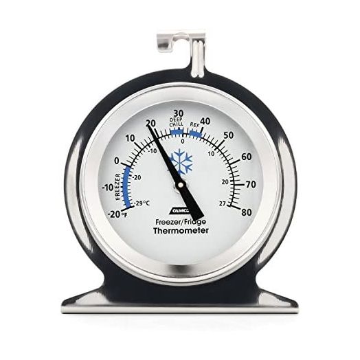 Camco Durable Steel Refrigerator-Freezer Thermometer - Monitors the Internal Temperature of Your Refrigerator or Freezer, Hooks or Stands Alone (42114)