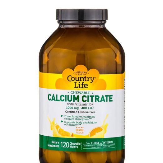 Country Life Chewable Calcium Citrate with vitamin D3, Orange Flavor - 120 Chewable Wafers