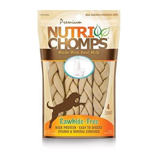 NutriChomps Dog Chews, 6-inch Braids, Easy to Digest, Long Lasting, Rawhide-Free Dog Treats, Healthy, 4 Count, Real Milk flavor