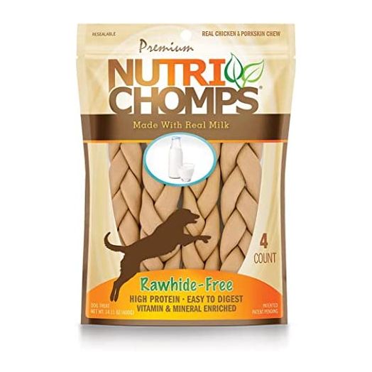 NutriChomps 9-inch Braid, Rawhide-Free Dog Treats, Easy to Digest, Healthy, 4 Count Milk