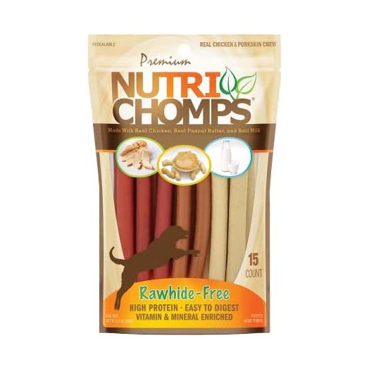NutriChomps Dog Chews, 5-inch Twists, Easy to Digest, Rawhide-Free Dog Treats, 15 Count, Real Chicken, Peanut Butter and Milk flavors