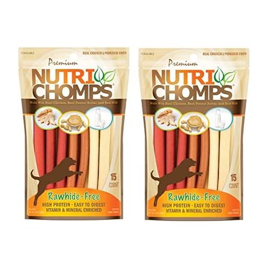 NutriChomps Dog Chews, 5-inch Twists, Easy to Digest, Rawhide-Free Dog Treats, 15 Count, Real Chicken, Peanut Butter and Milk Flavors, Bundle of 2, Brown, red, Cream (NT051V-2)