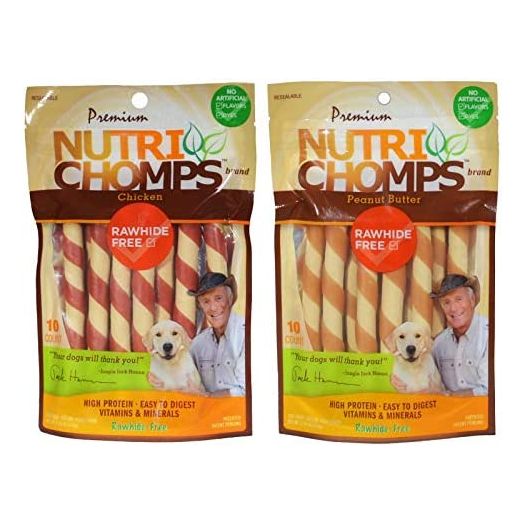 NutriChomps Dog Chews 5-inch Twists, Easy to Digest, Rawhide-Free Dog Treats, 10 Count- Real Peanut Butter Flavor and 10 Count- Real Chicken Flavor (NT112V)