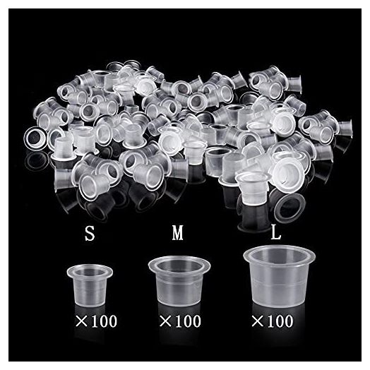 UPTATSUPPLY Tattoo Ink Cups 300Pcs Mixed Size Permanent Makeup Pigment Clear Holder Container Cap Tattoo Accessory