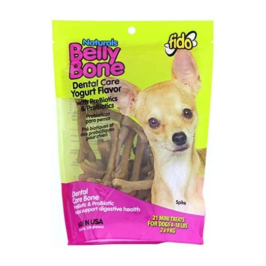 Fido Dental Care Belly Bones for Dogs, Yogurt Flavor - 21 Mini Treats - Safely Digestible Chew That Promotes Plaque and Tartar Control-Helps to Support Your Dog’s Digestive Health