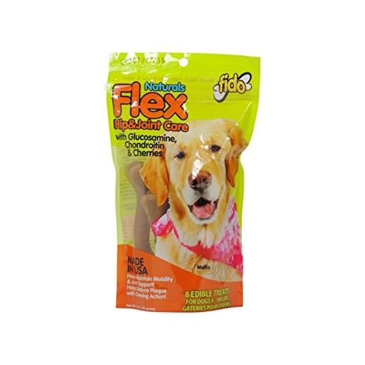 Flex Hip and Joint Care Bones for Dogs, Made with Glucosamine, Chondroitin, and Cherries - Promotes Mobility, Joint Function, and Naturally Reduces Plaque - 8 Treats Per Pack, Pack of 1