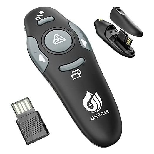 AMERTEER Wireless Presenter, PPT Controller Presentation Remote Control Laser Pointer USB Mouse Clicker Flip Pen