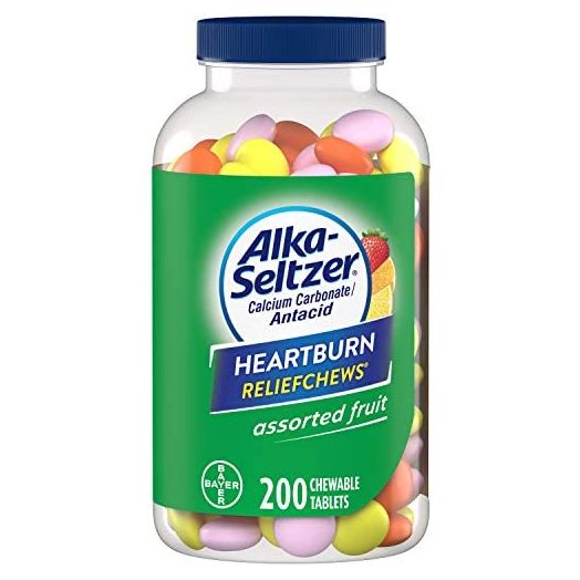 Alka-Seltzer Extra Strength Heartburn Relief Chews, Assorted Fruit Antacid Tablets for Acid Indigestion, Upset and Sour Stomach, 200 Count (Pack of 1) - Packaging May Vary