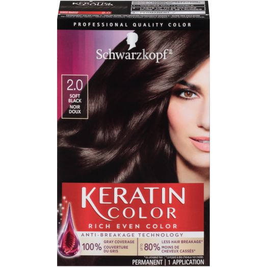 Schwarzkopf Keratin Color Permanent Hair Color Cream, 2.0 Soft Black