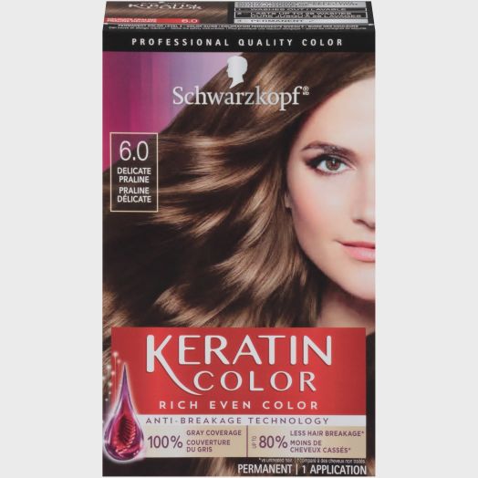 Schwarzkopf Keratin Color Permanent Hair Color Cream, 6.0 Delicate Praline