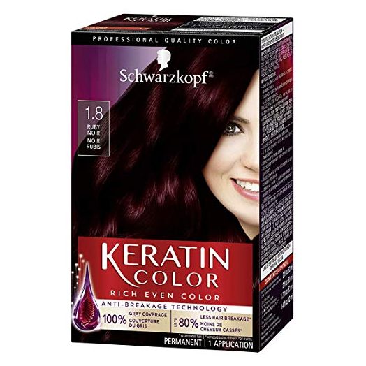 Schwarzkopf Keratin Color Permanent Hair Color Cream, 1.8 Ruby Noir (Packaging May Vary) (Pack of 1)