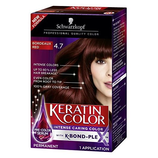 Schwarzkopf Keratin Color Anti-Age Hair Color Cream, 4.7 Bordeaux Red (Packaging May Vary)