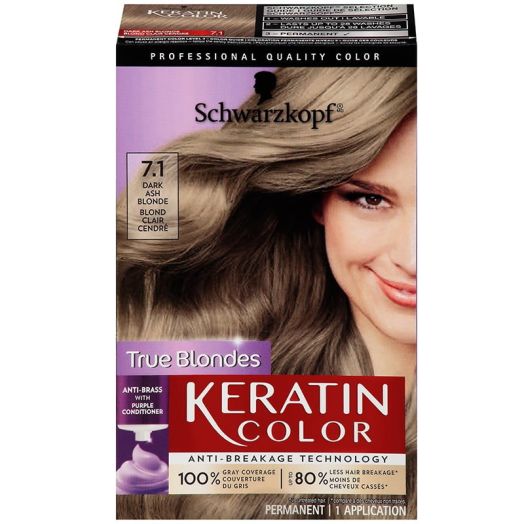 Schwarzkopf Keratin Permanent Hair Color Cream, 7.1 Dark Ash Blonde