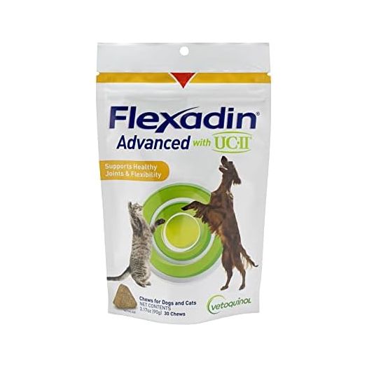 Vetoquinol Flexadin Advanced Dog Hip and Joint Supplement with UC-II Collagen, One Chew a Day Hip and Joint Support Chew for Dogs and Cats, Clinically Proven Vet-Approved Formula, 30 Chews